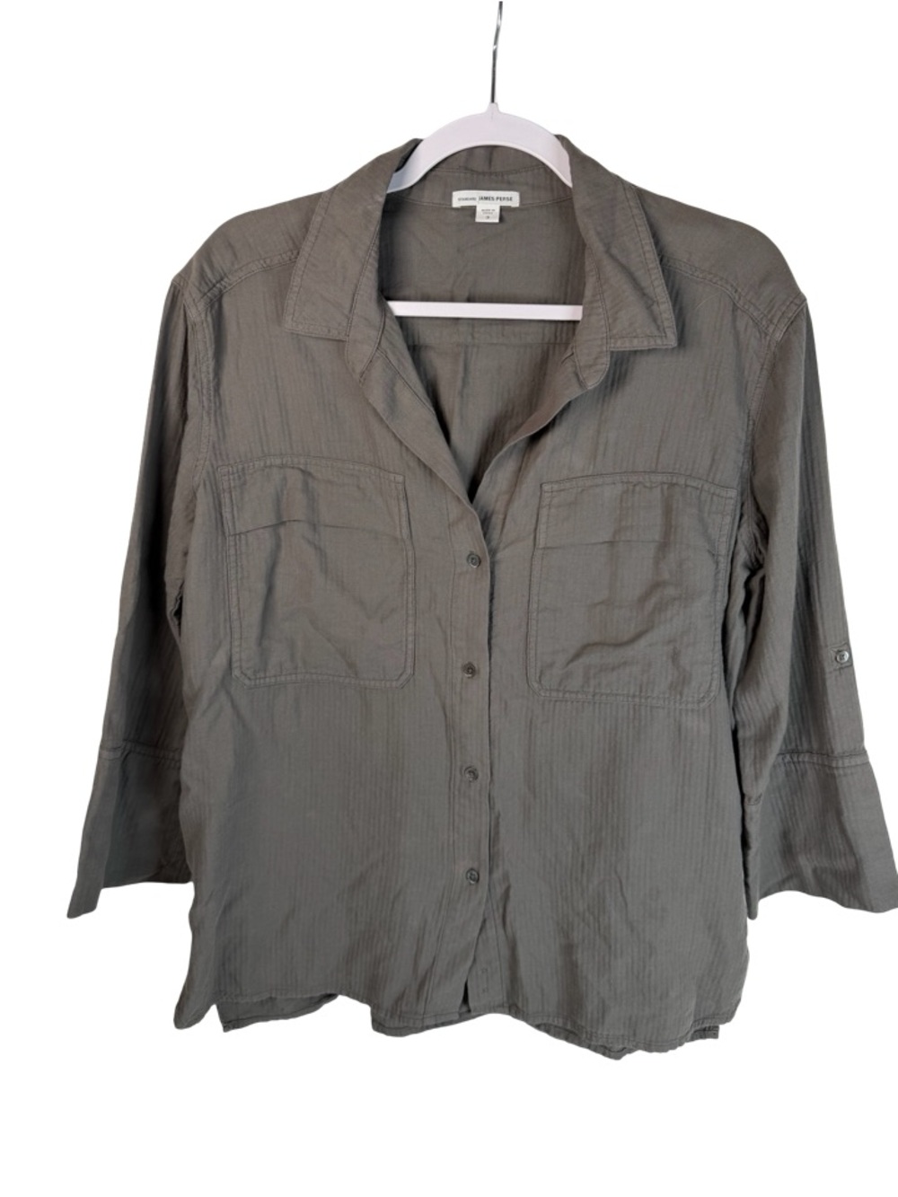 Standard James Perse Gray Gauze 3/4 Sleeve Utility Button Up Shirt Size 3/Large